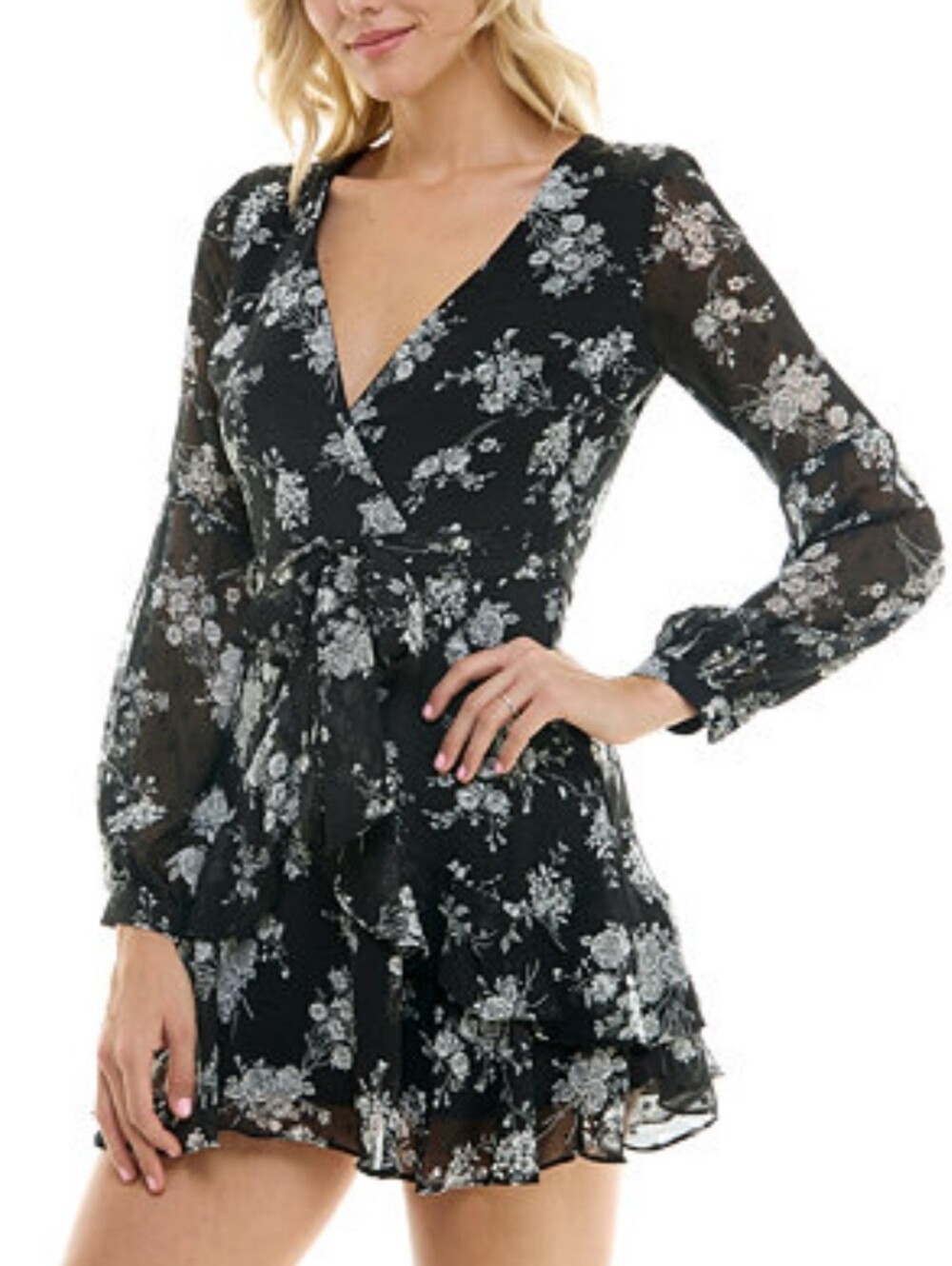 NWOT! Floral V-Neck B Darlin B Smart Fit+Flare Summer Women's Mini Dress XS/1